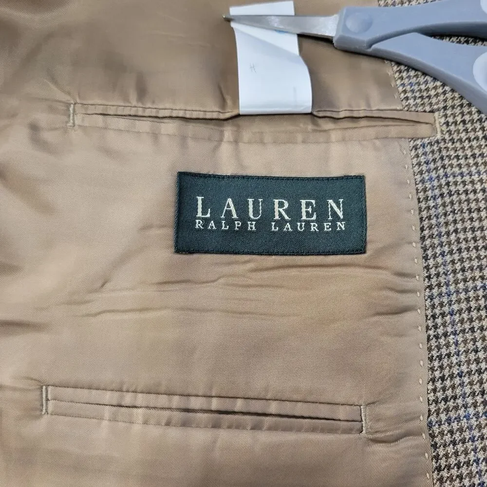 Ralph Lauren LRL Blazer Silk Wool Micro Houndstooth 50R Brown Academia Business